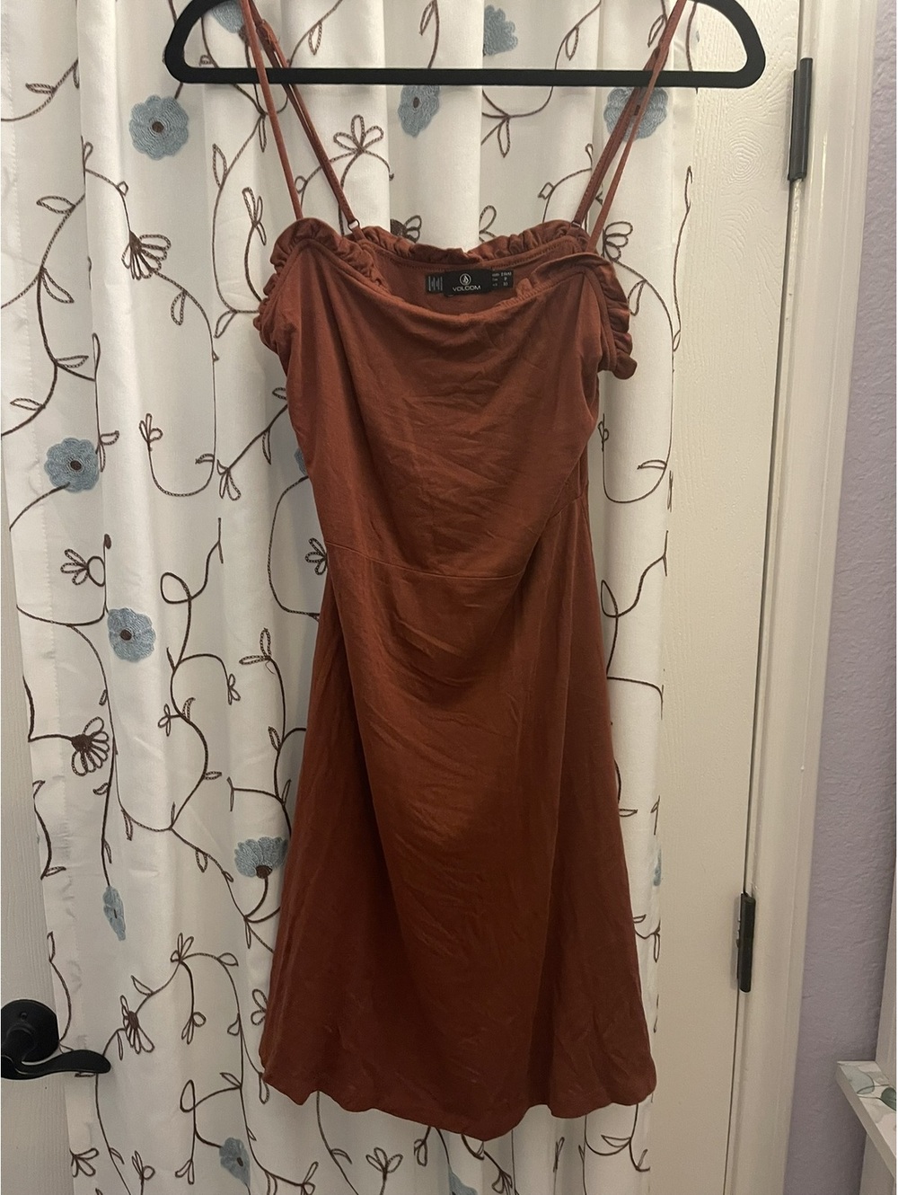 Volcom | S | Rust Brown Ruffle Trim Slip Dress - Picture 4 of 6